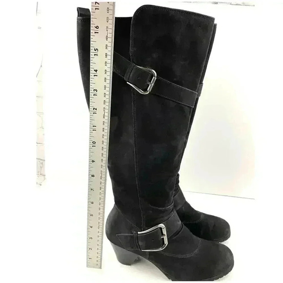 Paul Green Black Suede Leather Women's Boots 5 Kimberly Knee High Buckle Zipper - Picture 13 of 16